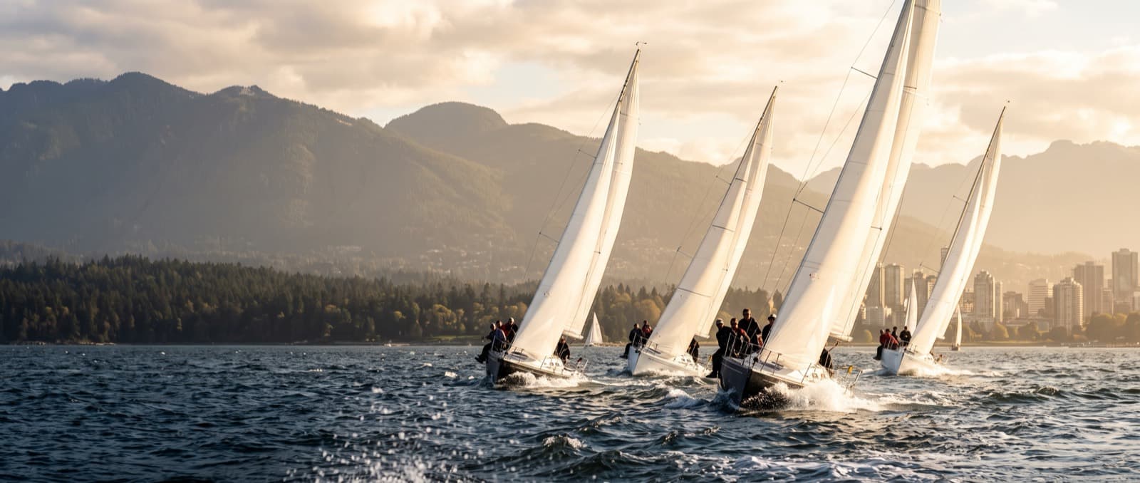 Sailboats racing in a fresh breeze off English Bay